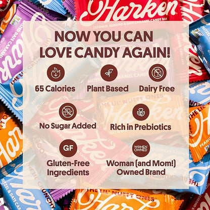 Harken Sweets The Lil’ Gooey Ones, Mini Oat Milk Chocolate Candy Bars with Date Caramel, Sweetened with Dates, No Sugar Added, High Fiber, Nut-Free, Gluten-Free, Plant-Based, 6 Pouches (30 Bars)
