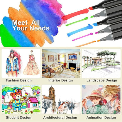 168 Colors Alcohol Markers Artist Drawing Art Dual Tip Markers Perfect for Kids Students Adult(168 Black Shell)