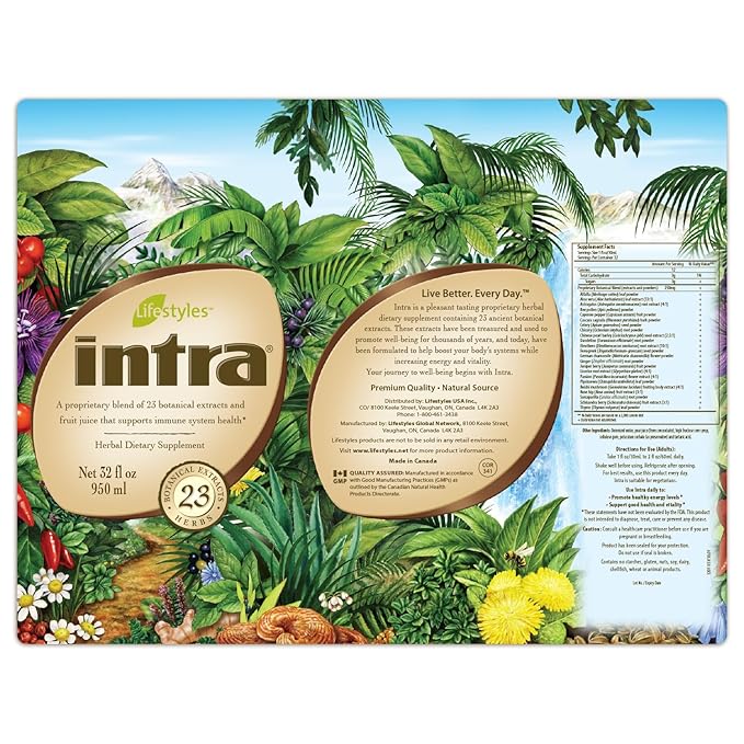 Lifestyles Intra Herbal Juice Drink – Botanical Beverage for Immune Support, Detox, Digestive & Cardiovascular Health – 23 Botanical Extracts – Made in Canada Trio Pack (950 mL /32 fl oz each)