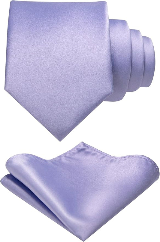 RBOCOTT Solid Color Tie and Pocket Square Hankerchief with Lapel Pin Set for Men