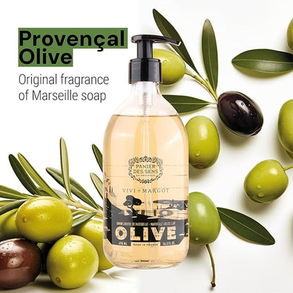 Panier des Sens - Liquid Hand Soap Limited Edition - French Hand Wash with Olive Oil - Marseille Moisturizing Liquid Soap - Refillable Kitchen & Bathroom Soap - 98% Natural - Glass Bottle 16.9 Floz