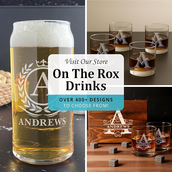 Monogram Beer Glasses for Men (A-Z) 16 oz - Beer Gifts for Men Brother Son Dad Neighbor - Unique Gifts for Him - Personalized Drinking Gift Beer Glass Mugs - Engraved Beer Can Glass (F)