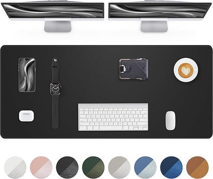 Leather Desk Protector, 55"x17" - Premium Mat, Large Mouse Pad, Non-Slip Blotter, Waterproof Writing Pad for Office and Home (Black)