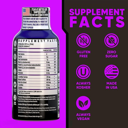 Vitamin Energy Immune+ Extra Strength Energy Shot Grape 8 Pack, 260mg Natural Caffeine, B-Vitamins, Citicoline, Green Tea, Immunity & Focus Support, Zero Sugar, Gluten-Free 1.93 fl oz