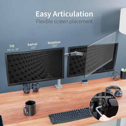 VIVO Dual Monitor Desk Mount, Heavy Duty Fully Adjustable Steel Stand, Holds 2 Computer Screens up to 30 inches and Max 22lbs Each, Gray Color, STAND-V002-GY
