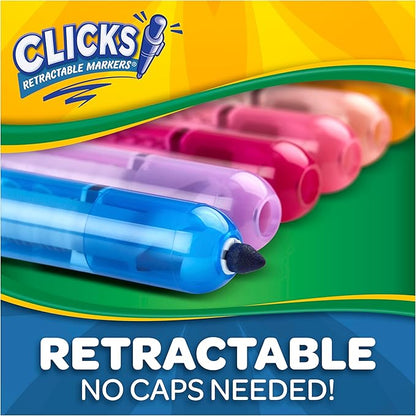 Crayola Clicks Retractable Tip Markers (10ct), Stocking Stuffers for Kids & Toddlers, Cone Tip Washable Art Marker Set, Coloring Book Supplies, No Dry, 3+