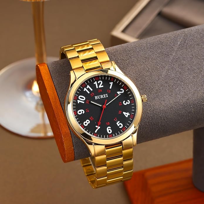 BUREI Men Watches Fashion Analog Stainless Steel Quartz Waterproof Watches,Gift for Men.