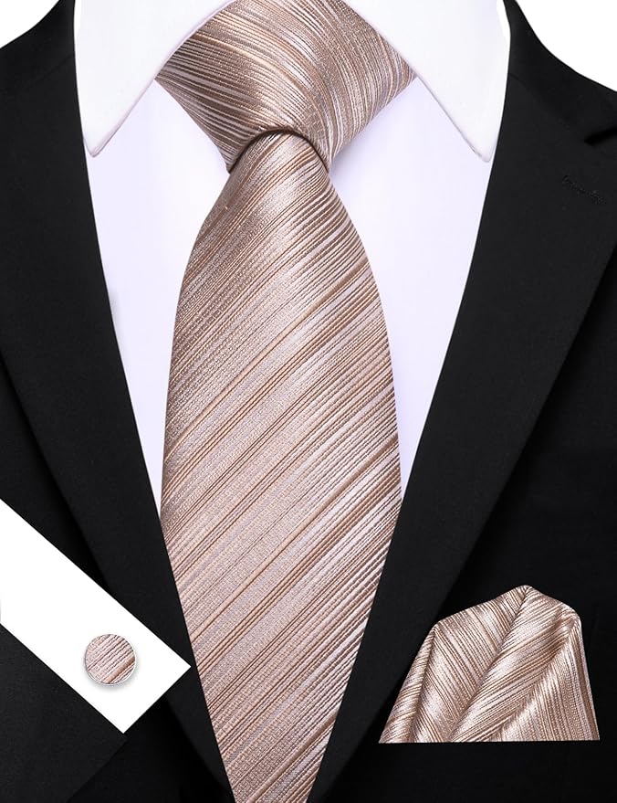Barry.Wang Tie Sets for Men Silk Solid Necktie Stain Ties Handkerchief Pocket Square Cufflinks Wedding Business Dyed