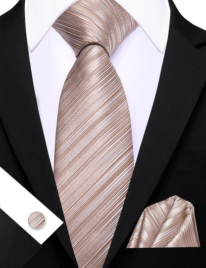 Barry.Wang Tie Sets for Men Silk Solid Necktie Stain Ties Handkerchief Pocket Square Cufflinks Wedding Business Dyed