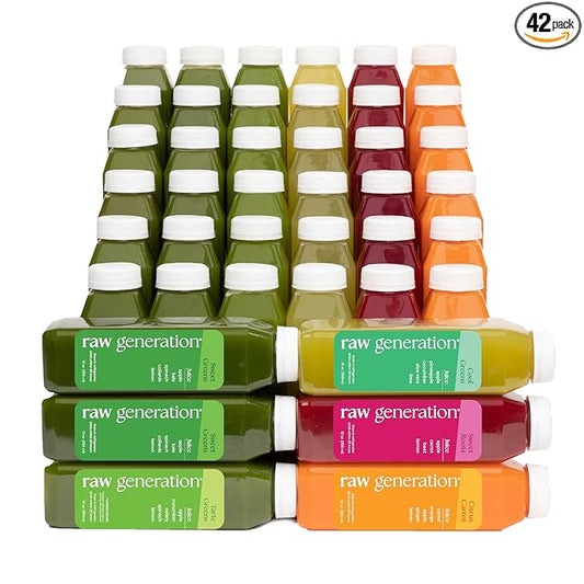 Raw Generation Best-Sellers Pack - Cold Pressed Juices in 5 delicious flavors- Nutritionist-Designed for Weight Management, Stronger Immunity & Increased Energy (42 bottles)