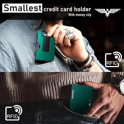 Upgraded Hinged Minimalist Wallet for Men | Slim Metal RFID Blocking Wallet | Credit Card Holder & Money Clip Holds 20 Cards | Premium Scratch-Resistant Finish | Ideal Gift for Men