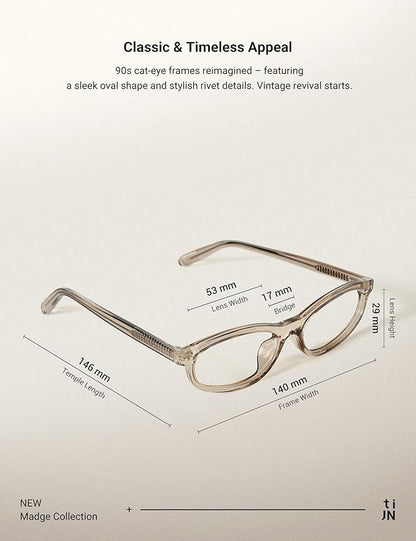 TIJN Olisa Blue Light Blocking Glasses for Women Men,Oval Glasses Frame Bluelight Glasses for Gaming/Computer/Screen