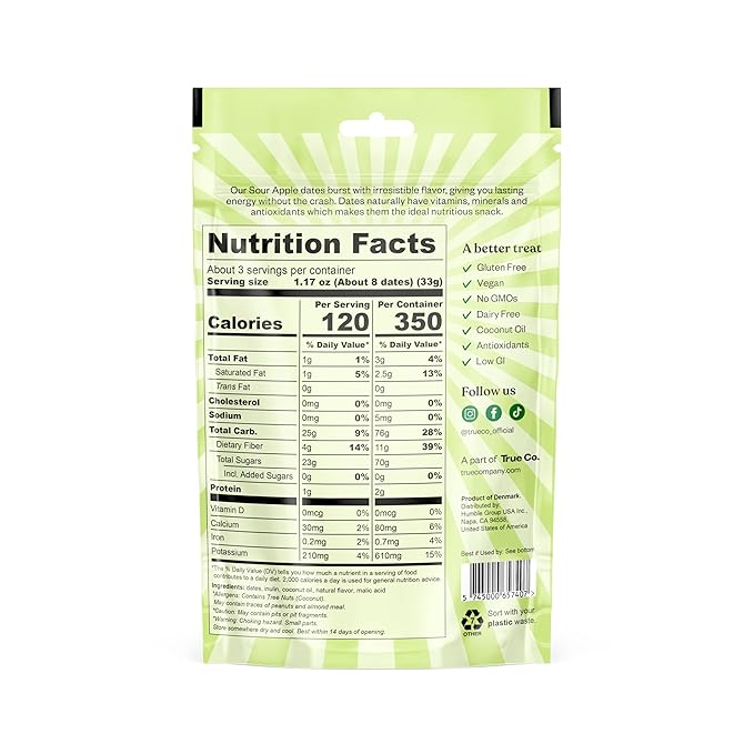 True Dates Candy Dates - Sour Apple - Dates With Candy Flavor, Vegan, No Added Sugar, Gluten Free - 3.5oz Bags (4 Pack)