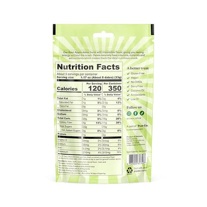 True Dates Candy Dates - Sour Apple - Dates With Candy Flavor, Vegan, No Added Sugar, Gluten Free - 3.5oz Bags (4 Pack)