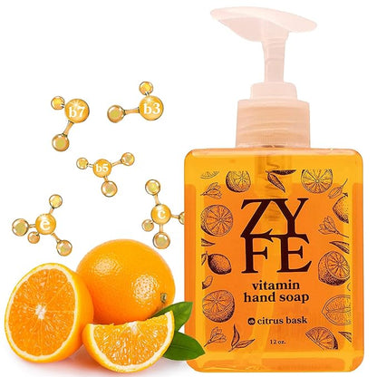 Vitamin Hand Soap - Liquid Hand Soap - Natural Plant Derived Moisturizing Handsoap with Essential Oil Fragrance Citrus Bask - Soft Hand Wash for Kitchen & Bathroom with Pump 12oz - Lush Soft Soap