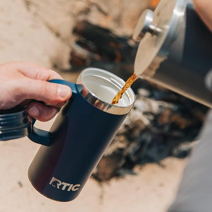 RTIC 16oz Road Trip Travel Mug with Lid and Handle, Ceramic Lined, Insulated, Stainless Steel, Metal, Double Wall Vacuum-Insulation, Portable Coffee, Tea Cup for Hot and Cold Drink, Pale Pink
