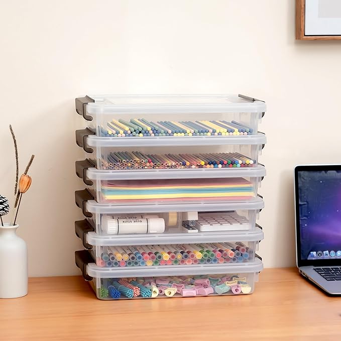 5PCS Plastic Storage Bins with Lids Portable Project Case Water Resistant Plastic Containers for Organizing Document,A4 Paper,Photo,Letter,Scrapbook