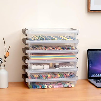 5PCS Plastic Storage Bins with Lids Portable Project Case Water Resistant Plastic Containers for Organizing Document,A4 Paper,Photo,Letter,Scrapbook