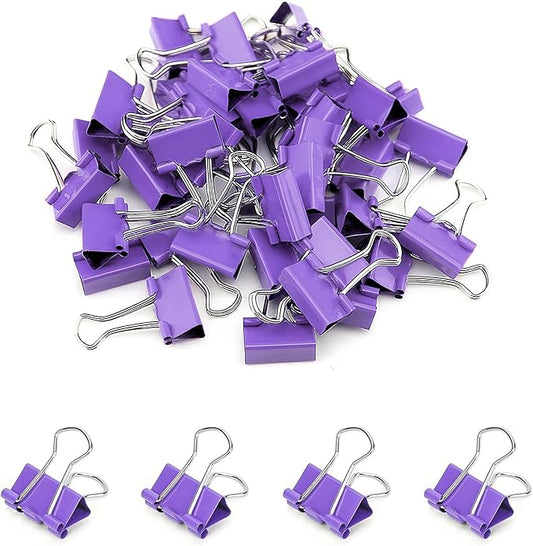 50 Pack Small Purple Binder Clips 3/4 Inch (19 mm), Colored Little Paper Clamps, Tiny Mini Paper Clips for Office Home School Business 0.75"