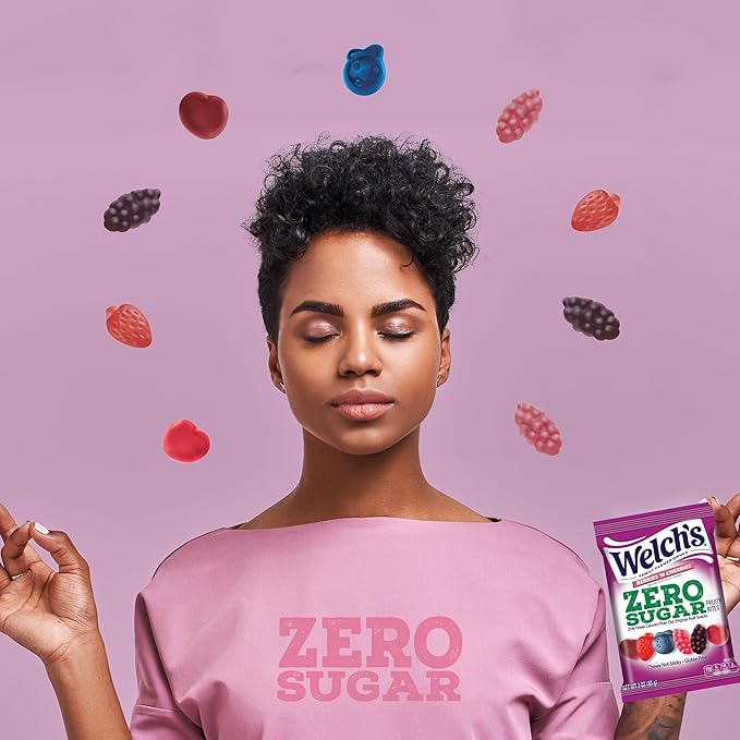 Welch's Zero Sugar Fruity Bites, Berries 'n Cherries Snack Box, Gluten Free & Sugar Free Snacks, 3oz Snack Packs (Pack of 6)