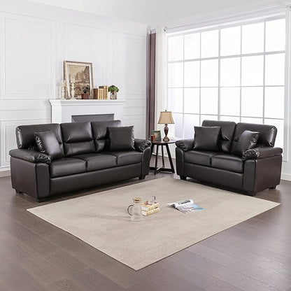 Morden Fort Faux Leather Love seat and Sofa Set, Modern Luxury and Comfy Furniture Sleeper Couches for Living Room, Apartment, Office, Lounge Room