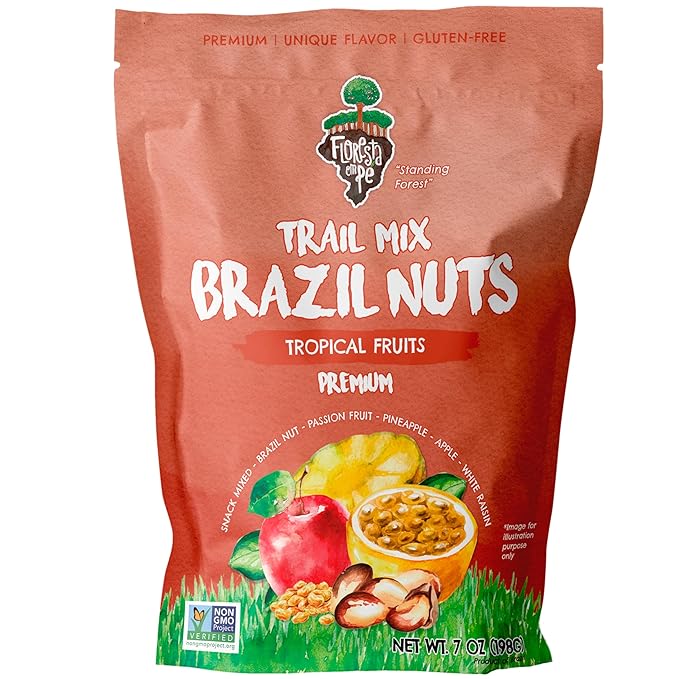 Snack Tropical Trail Mix 7 oz – The True Organic Brazil Nuts Roasted + Dried Apple + White Raisins + Dried Pineapple + Passion Fruit Nibs – Kosher – Fresh, Vegan and Gluten Free – Forest Up