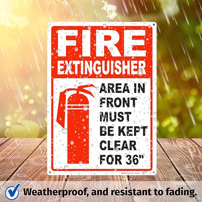 Brimar - 10 x 14" - Fire Extinguisher Keep Clear Sign - Polyethylene Plastic - Safety Promotion - Easy Installation