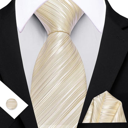 Barry.Wang Tie Sets for Men Silk Solid Necktie Stain Ties Handkerchief Pocket Square Cufflinks Wedding Business Dyed