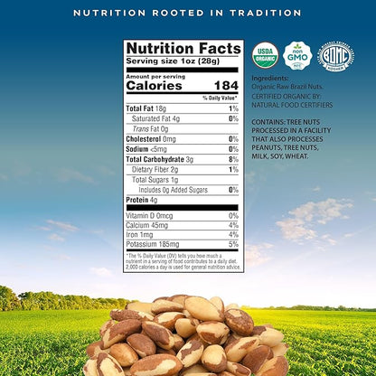 CROP BY POP - Organic Raw Brazil Nuts (8 Oz - 1 LB) Packed Fresh in Resealable Bag - USDA Organic, Non GMO - Naturally Grown, Vegan, Kosher