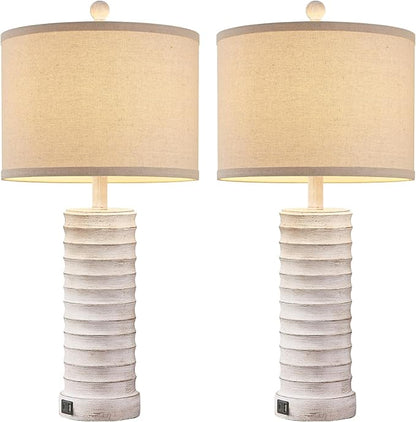 27.5'' Tall Farmhouse Table Lamps for Living Room Set of 2, Rustic Bedroom Lamps for Night Stands, Bedside Lamps with USB Ports for Bedroom Living Room, Nightstand Lamps for End Table, Hallway