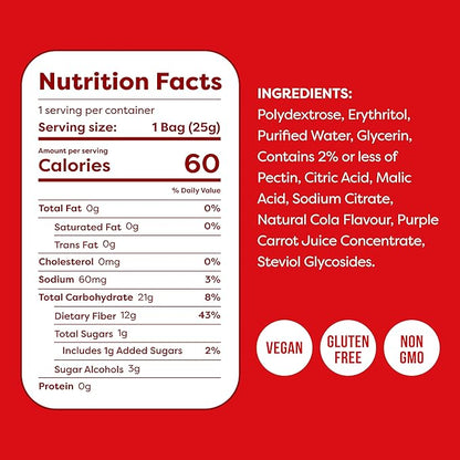 Kiss My Keto Sugar Free Gummies, Sour Cola 32-Pack – Satisfy Cravings while Staying in Ketosis – High Fiber, 6g Net Carbs, Non-GMO, Vegan, & Gluten-Free – Low-Calorie Vegan Candy