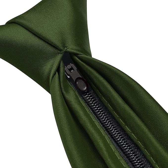 Branduce 3.15"（8cm） Pre-tied Adjustable Zipper Tie and Lapel Pin Solid Necktie Handkerchief Set for Men