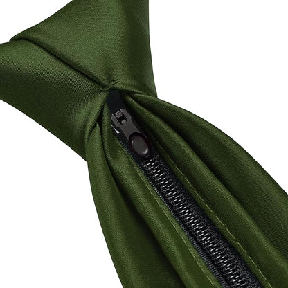 Branduce 3.15"（8cm） Pre-tied Adjustable Zipper Tie and Lapel Pin Solid Necktie Handkerchief Set for Men