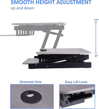 Rocelco 37.5" Deluxe Height Adjustable Standing Desk Converter - Quick Sit Stand Up Dual Monitor Riser - Gas Spring Assist Computer Workstation - Large Retractable Keyboard Tray - Gray (R DADRG)