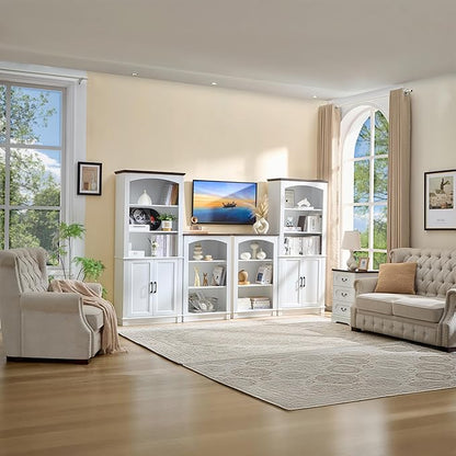 White 5 Tier Book Shelf and Bookshelf with Storage Cabinet Doors, 72 Inch Tall Bookcase, Wooden Cube Storage Organizer, Kids Bookshelf, Display Cabinet for Bedroom Furniture, Living Room, Pantry