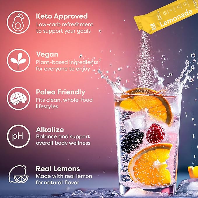 310 Nutrition Lemonade Sugar-Free Water Flavoring Packets - Powdered Drink Mixes & Flavorings with Alkalizing Minerals - Water Enhancer Packets for Energy & Instant Hydration - Variety 30 Singles