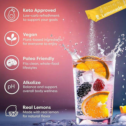 310 Nutrition Lemonade Sugar-Free Water Flavoring Packets - Powdered Drink Mixes & Flavorings with Alkalizing Minerals - Water Enhancer Packets for Energy & Instant Hydration - Variety 30 Singles