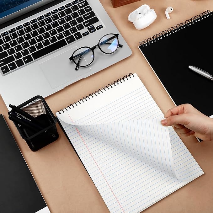 6 Pcs Legal Pad Top Spiral Bound Notebook 70 Sheets Wirebound Notepad Double Sided Ruled Memo Steno Pad with Stiff Back Cover for Business(8.5 x 11 Inches,No Holes,White)