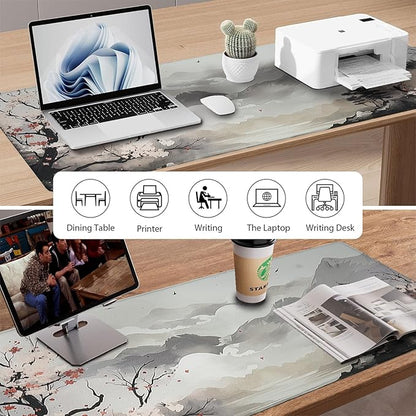 Cherry Blossom Patterns Desk Mat, Large Gaming Mouse Pad Non-Slip Rubber Base with Stitched Edges, Waterproof Protection for PC Laptop Home Office Desk Decor (31.5x15.7in)