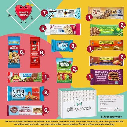 Gift A Snack - Thanksgiving, Holiday, Christmas Stocking Stuffer Healthy Granola Breakfast Bars, Snack Box Care Package + Greeting Card (45 Count) Birthday Treats Gift Basket Nutritious Chips