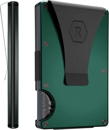 The Ridge Wallet - Slim Minimalist Compact Wallet and Card Holder| RFID Protected Front Pocket Wallets | Integrated Money Clip | Forest Green