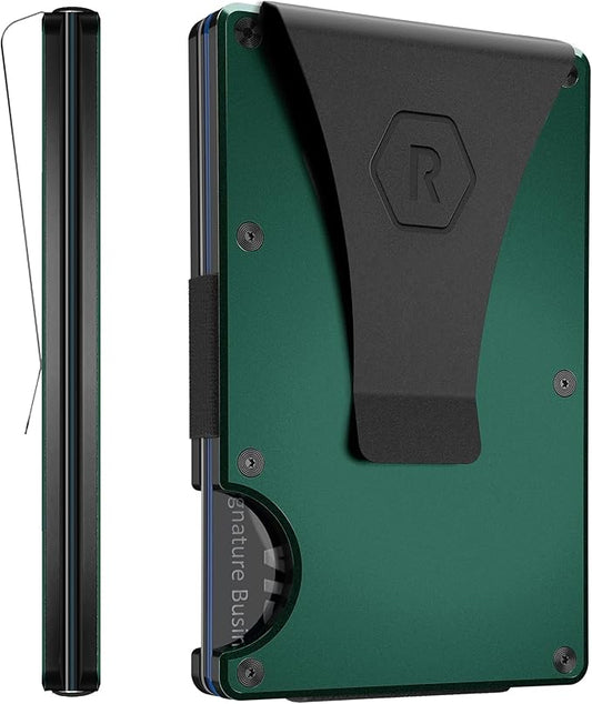 The Ridge Wallet - Slim Minimalist Compact Wallet and Card Holder| RFID Protected Front Pocket Wallets | Integrated Money Clip | Forest Green
