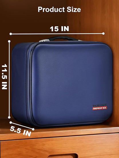 SMARTAKE Fireproof Document Box with Lock, Hard Case Waterproof Safe Box File Organizer, for Important Documents Papers Passports Certificates Laptop Money Safe Storage, Blue (15x11.5x5.5 Inch)