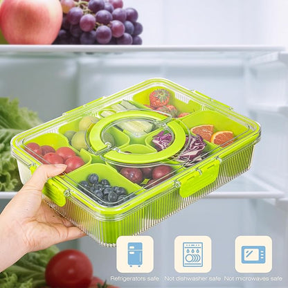 Patent Design Ribbed Snackle Box Container Divided Serving Tray with Lid and Handle -Charcuterie Container Portable Storage Organizer for Candy, Fruit, Beach, Picnics（1 pcs, Cerulean）