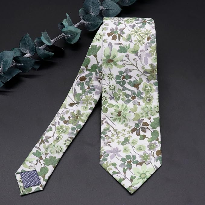 Cotton Floral Ties for Men 2.76" Men's Skinny Tie Linen Flower Printed Neck Tie for Wedding Dating Party