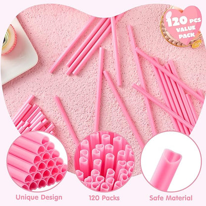 JOYIN 120 PCS Valentine Heart Shaped Pink Straws, Reusable Drinking Cute Straw for Valentine's day Cocktail, Birthday Party, Bridal Shower, Wedding Supplies, Valentine Party