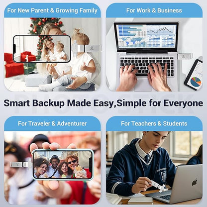 Photo-Stick 512GB All-in-One Photo & Video Backup-Storage for iPhone Android Mac & PC | Multiport-Flash-Drive & Memory-Stick for Seamless File Transfer Auto-Secure-Backup-USB-Flash-Drive Photo-Backup