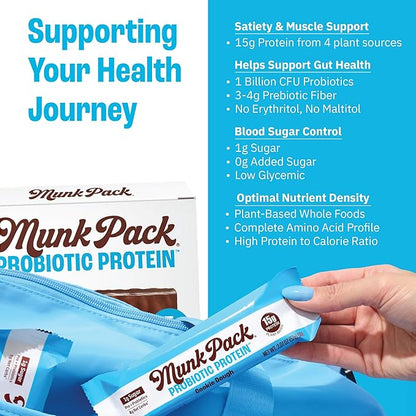 Munk Pack Cookie Dough Probiotic Keto Protein Bars Stocking Stuffers | 15g Protein, 1g Sugar, 4g Net Carbs | Plant-Based, Low Sugar, Gut Health Snacks, Gluten-Free, Non-GMO | 12 Count