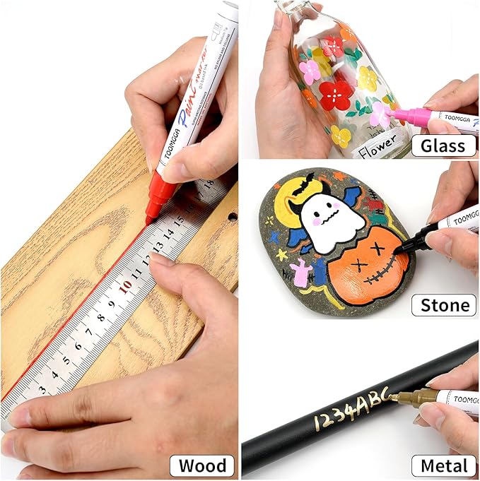 White Paint Pens Permanent Paint Markers - 8 Pack Oil Based Marking Pens, Medium Point, Quick Drying and Waterproof Pens for Rock Painting Car Tyre Metal, Plastic, Canvas, Wood, Glass