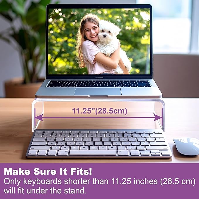 Amazing Abby Acrylic Monitor Stand Riser for Desk (1-Pack), Clear Plastic Computer Monitor Riser with Keyboard Storage, Heavy-Duty 3-3/8" Riser for PC Laptop Screen, Great for Home and Office Use